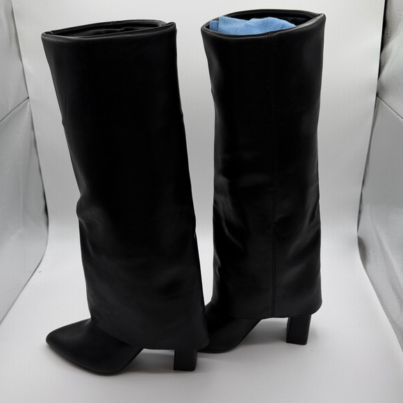NEW MADDEN GIRL BLACK LEATHER TALL POINTED TOE BOOTS - Picture 5 of 9